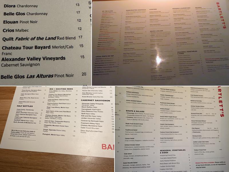 Bartlett's Menu