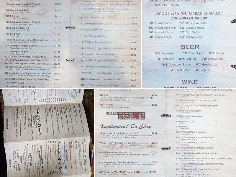 Pho Thiên Long Menu