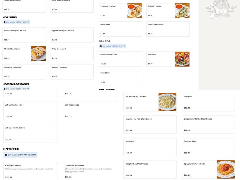 Joe's Pizza Pasta Subs Menu