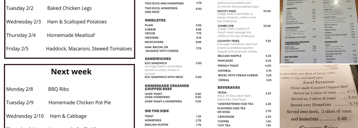 Clair's Family Restaurant Menu