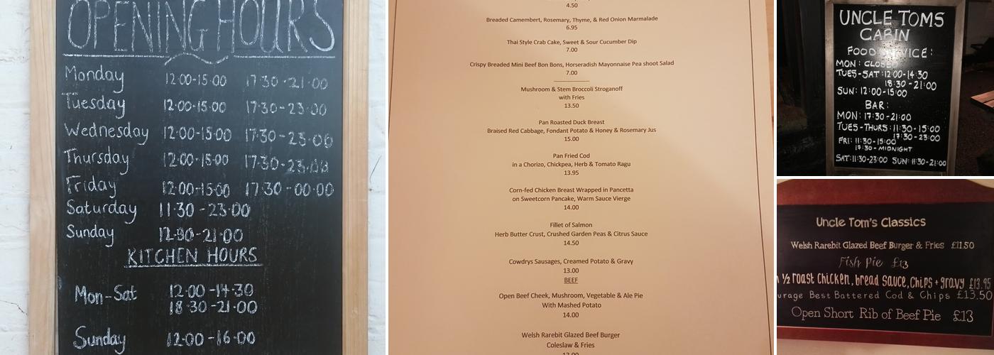 Uncle Tom's Cabin Menu