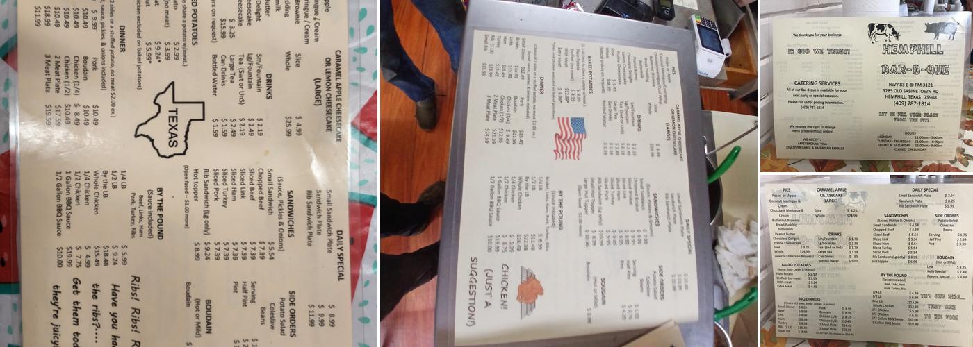 Hemphill BBQ Menu