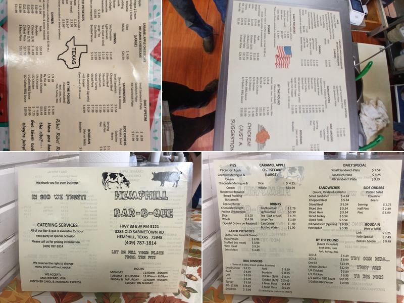 Hemphill BBQ Menu