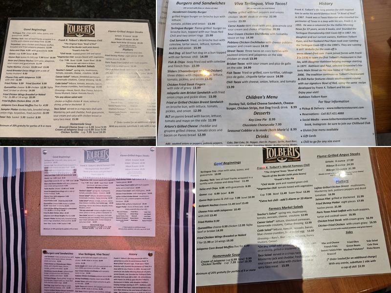 Tolbert's Restaurant & Chili Parlor Menu