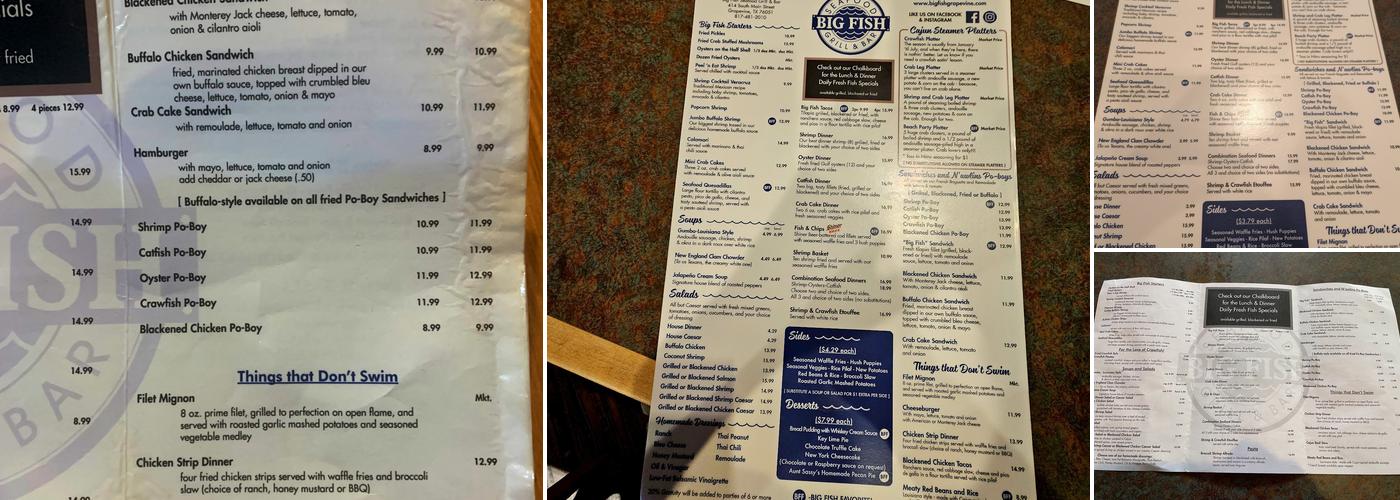 Big Fish Seafood Grill & Bar Menu