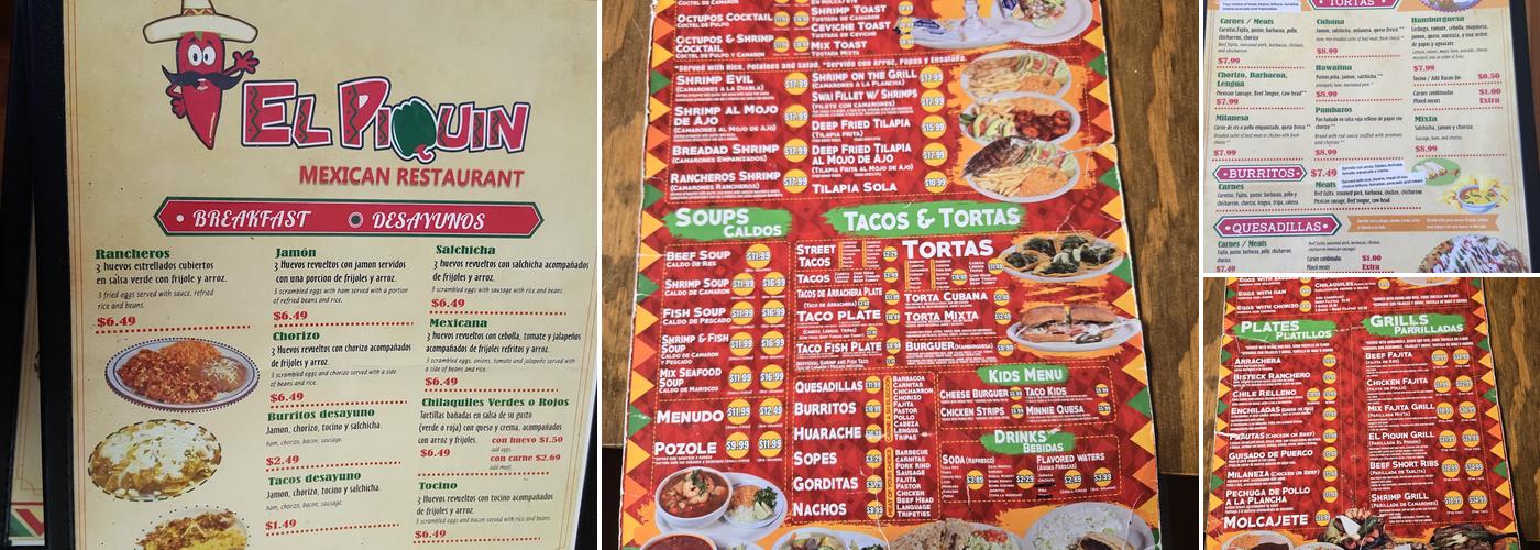 El Piquin Menu