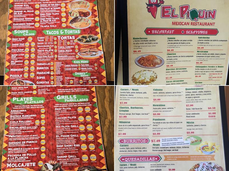 El Piquin Menu