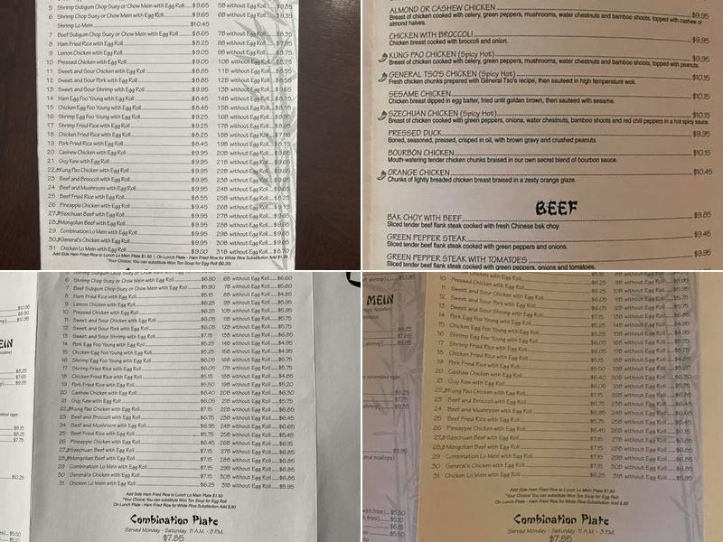 Chong's Restaurant Menu