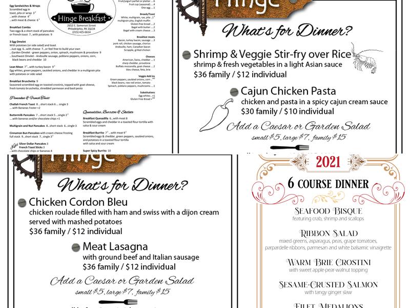 Hinge Cafe Menu