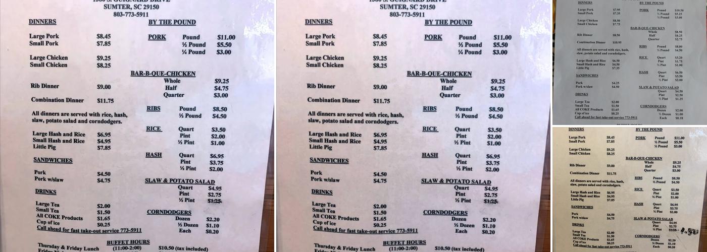 Bar-B-Que Hut Menu