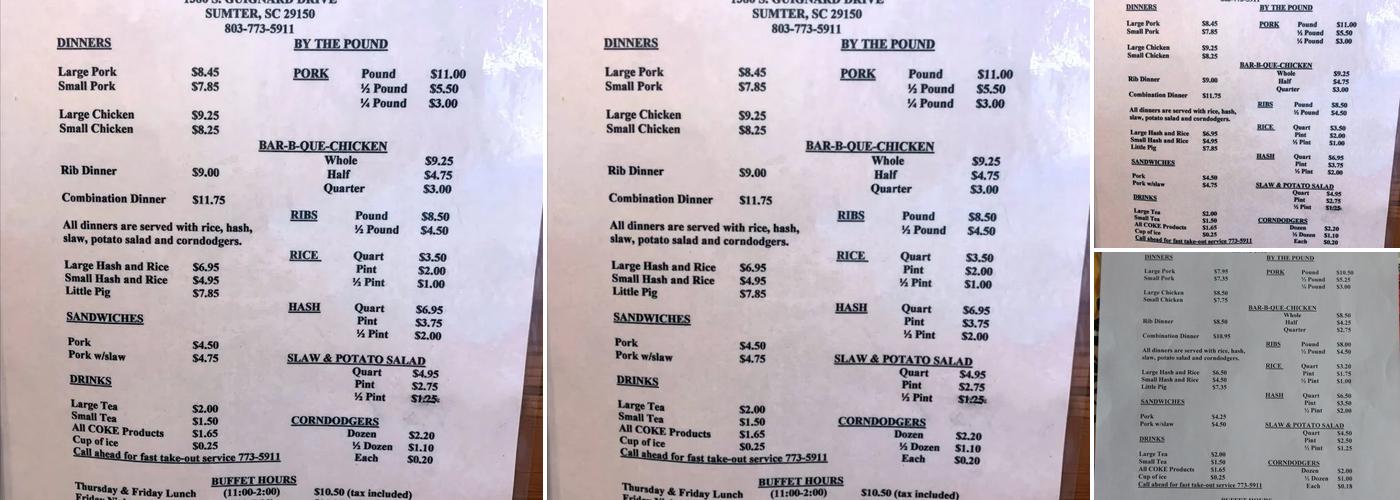 Bar-B-Que Hut Menu