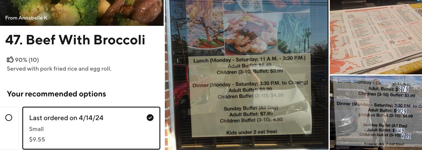 Ming's Buffet Menu