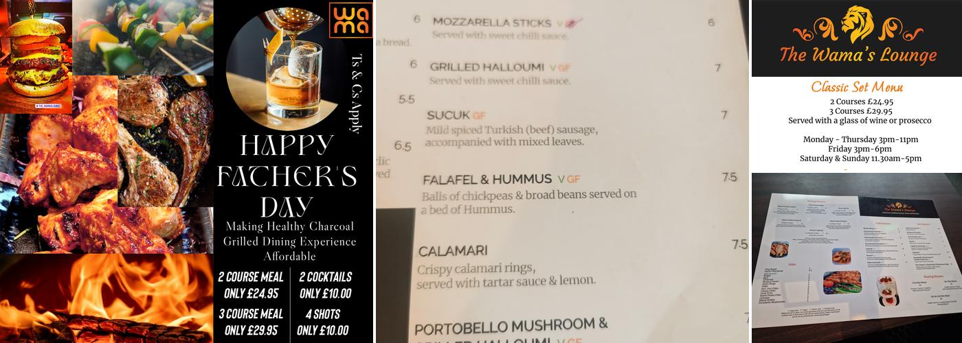 The Wama's Lounge Menu