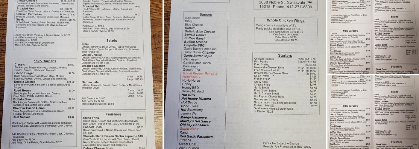Murray's Cafe Menu