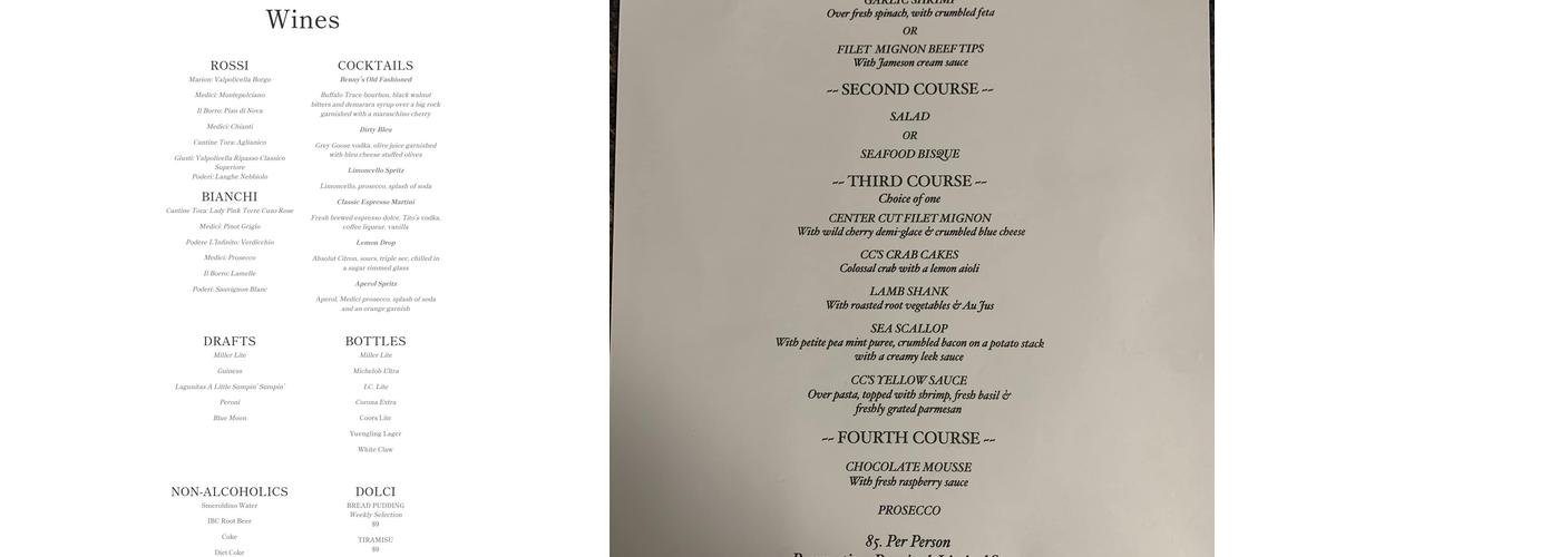 CC's Cafe Menu