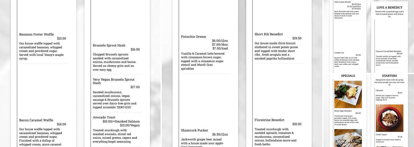 Square Cafe Menu