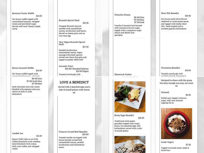 Square Cafe Menu