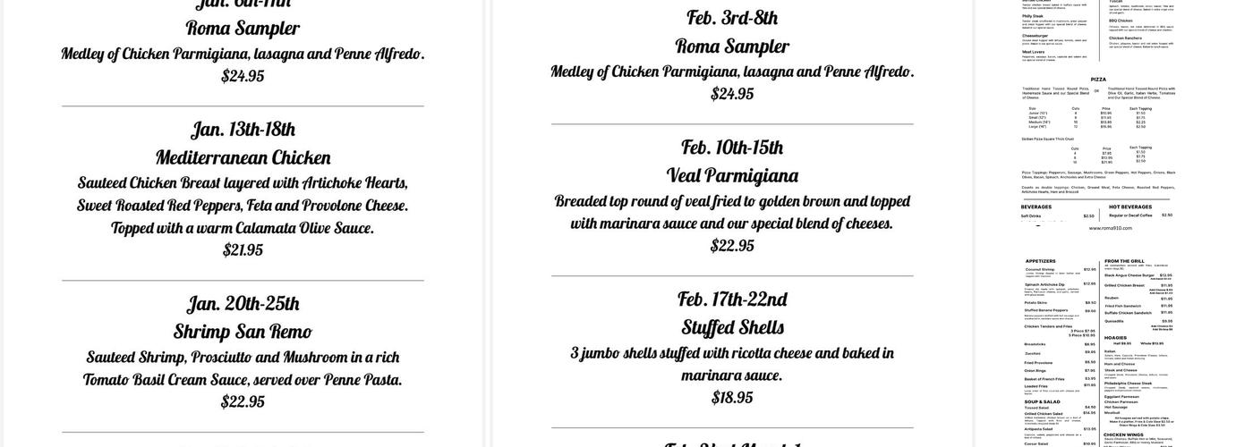Pizza Roma Menu