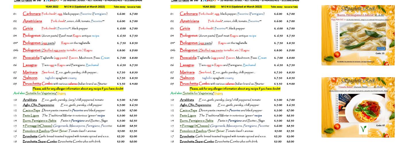 Spaghetti Rock Menu