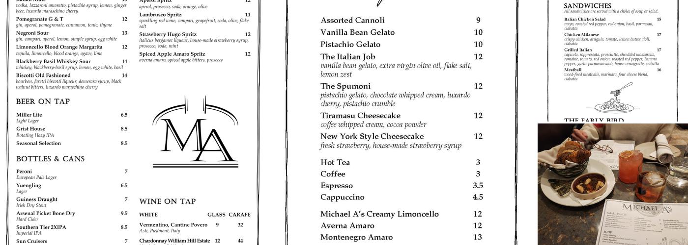 Michael A's Restaurant & Lounge Menu