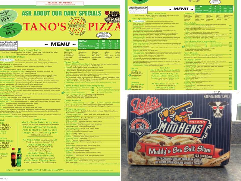 Tano's Pizza Menu