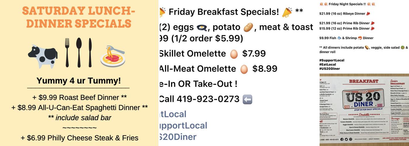 US-20 Diner Menu