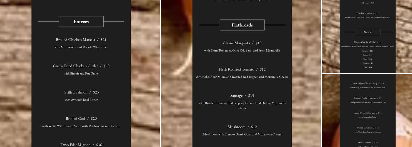 Mighty Oak Barrel Menu