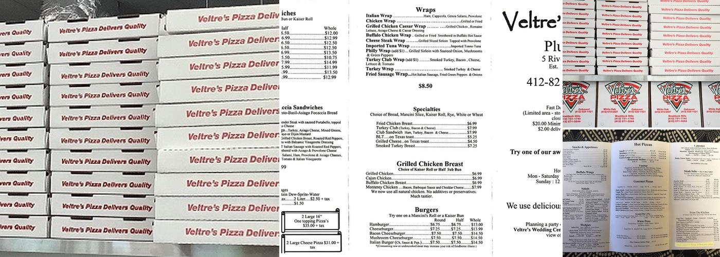 Veltre's Pizza Menu