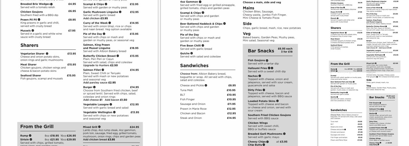 The White Hart Inn Menu