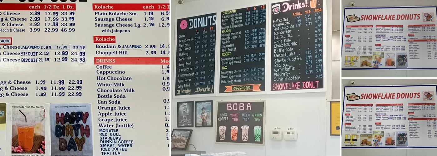 Snowflake Donuts Menu