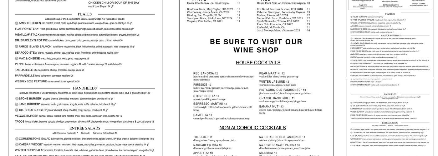 Cornerstone Restaurant & Bar Menu