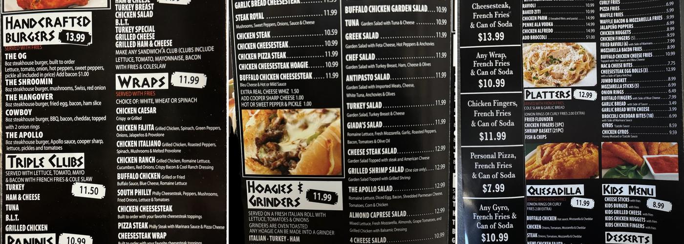 Apollo's Pizza Menu