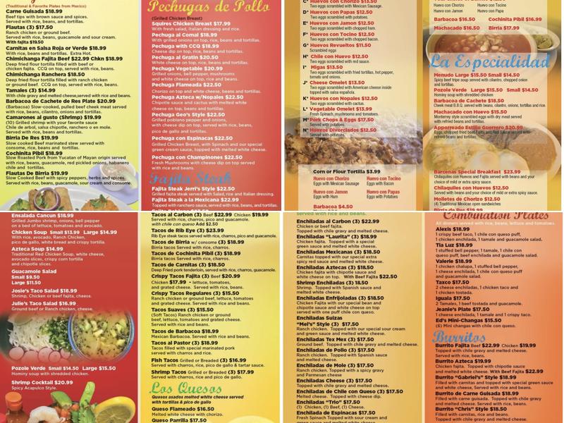 Barcenas Mexican Grill Menu