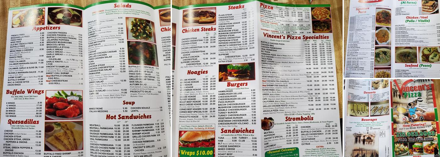 Vincent's Pizza Menu
