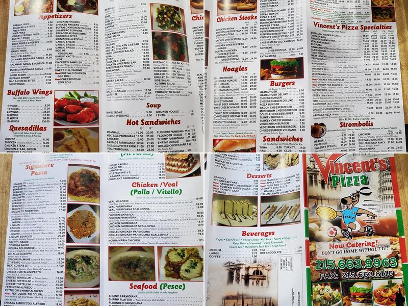 Vincent's Pizza Menu