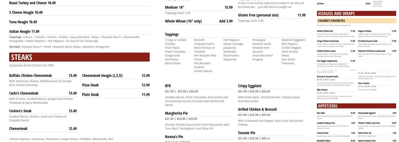 Cosimo's Pizza Cafe Menu