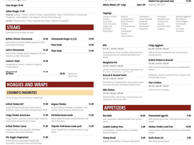 Cosimo's Pizza Cafe Menu