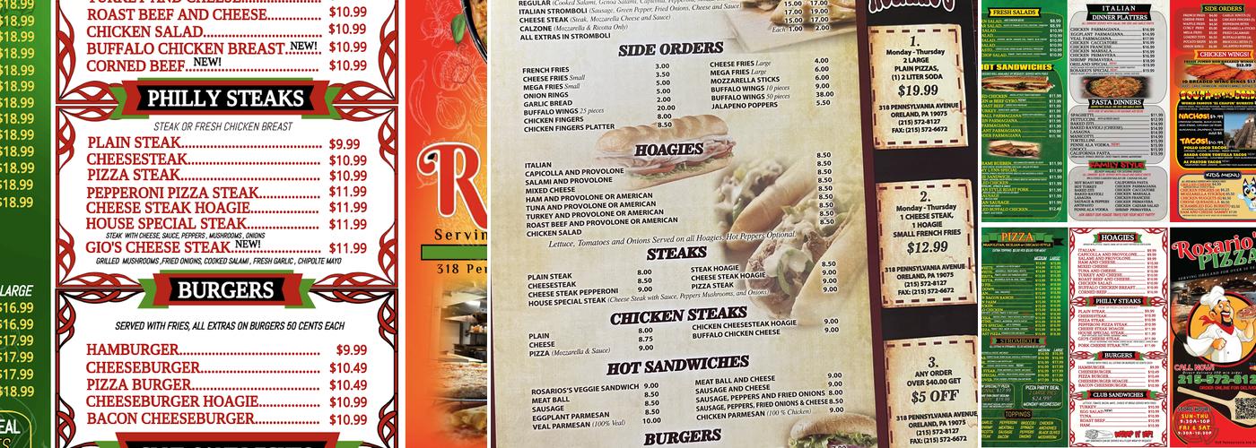 Rosario's Pizza Menu