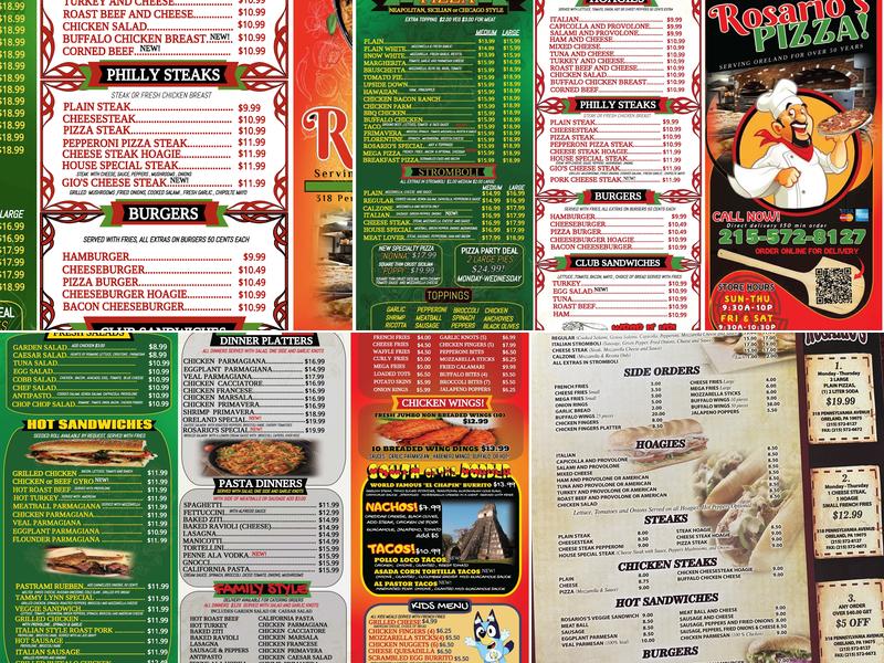 Rosario's Pizza Menu