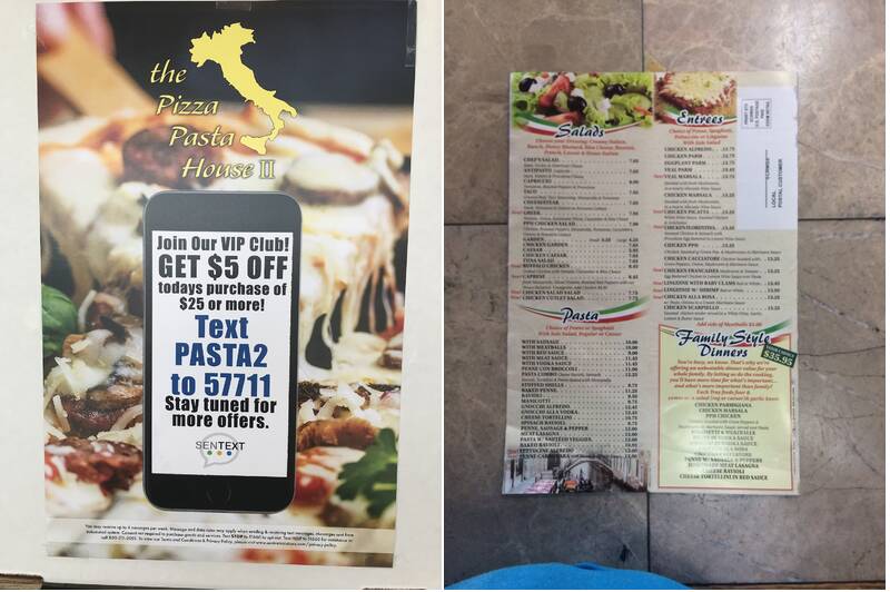 The Pizza Pasta House II Menu