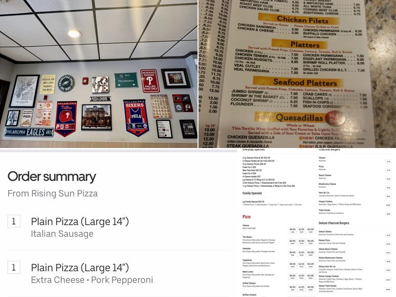 Rising Sun Pizza Philadelphia Menu