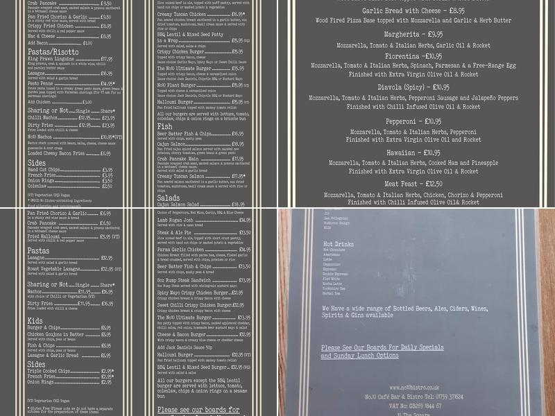 No. 10 Cafe Bar & Bistro Menu