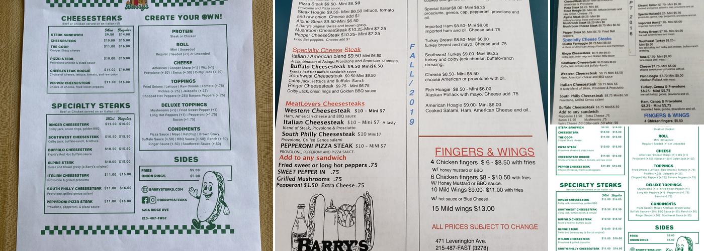 Barry's Steaks & Hoagies Menu