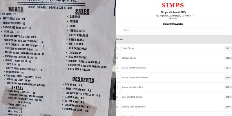 Simp's Menu
