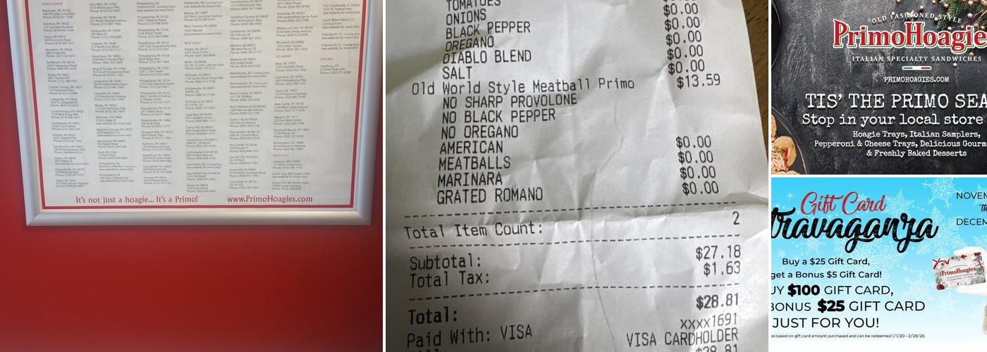 PrimoHoagies Menu