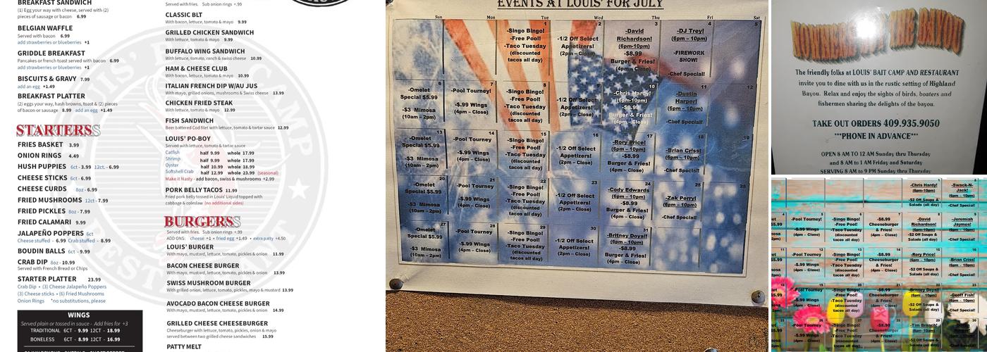 Louis' Bait Camp & Restaurant Inc. Menu