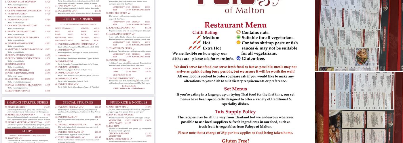 Tui's Cocktail Bar and Thai Restaurant Menu