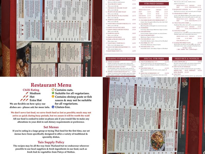 Tui's Cocktail Bar and Thai Restaurant Menu
