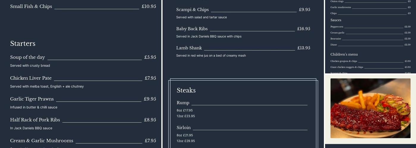 The Manor Inn Menu