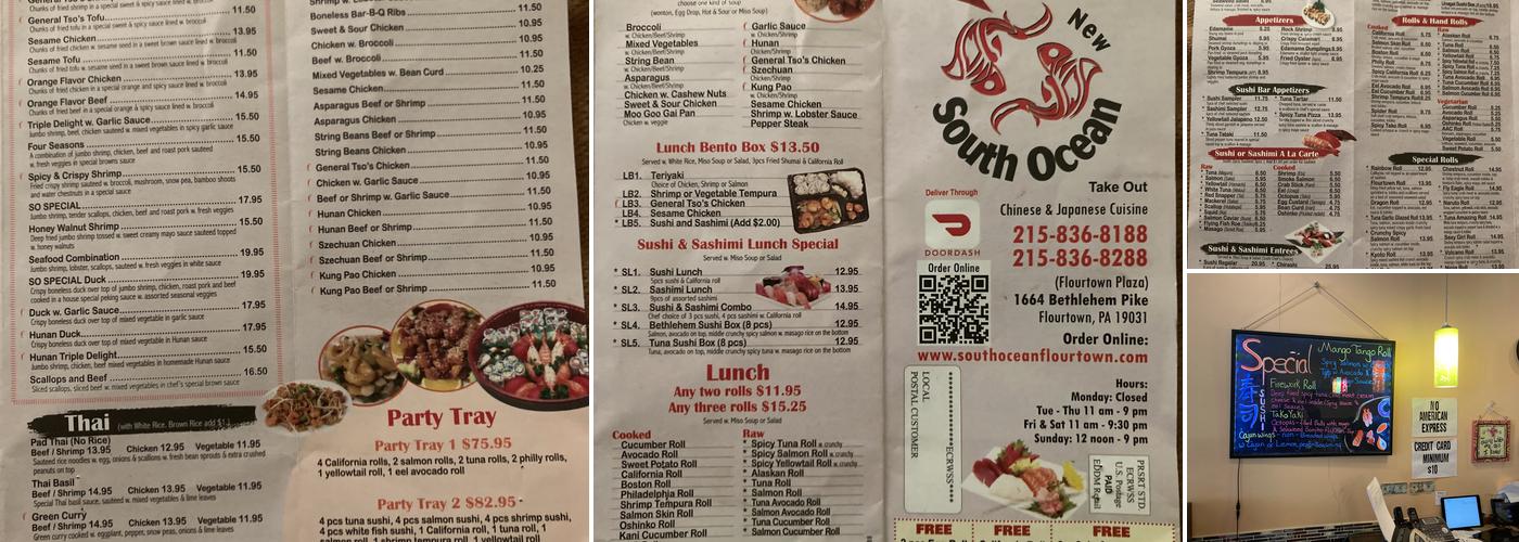 New South Ocean Chinese & Japanese Restaurant Menu